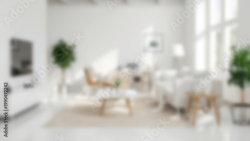 Bright and Airy Modern Living Room Interior Design with Plants.