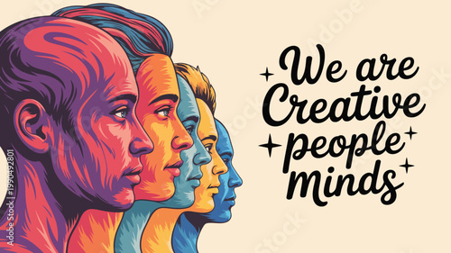 Colorful portrait with text celebrating creativity and the power of collective minds