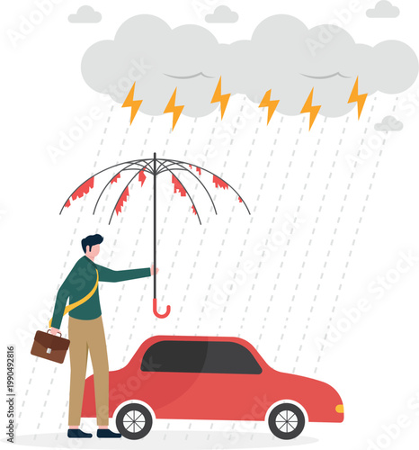Vehicle asset at risk from accident with broken umbrella