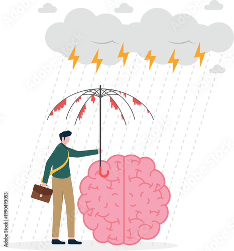 Mental health and brain vulnerable with broken umbrella
