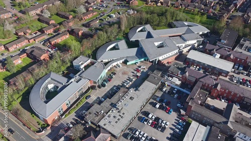 Hospital site in Wales shows various medical buildings and specialized healthcare units