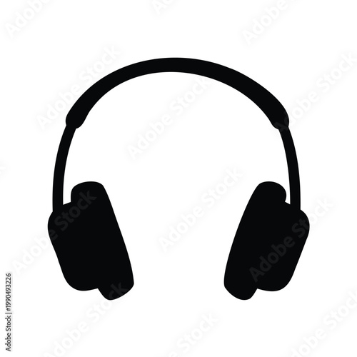 Simple black headphones silhouette for listening to audio and music recreation