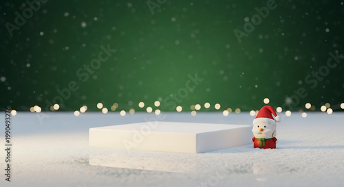 Santa Claus figurine on snowy surface with green background