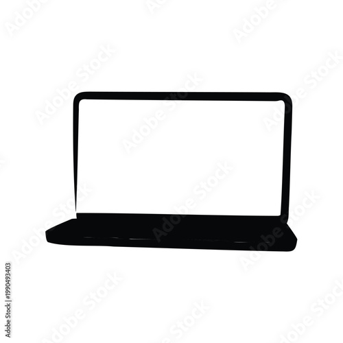Black laptop silhouette with white screen, simple technology representation design