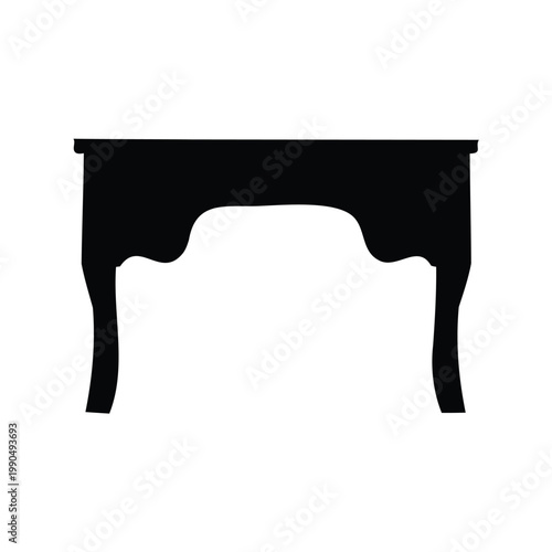 Silhouette of an antique desk with curved legs and tabletop edges
