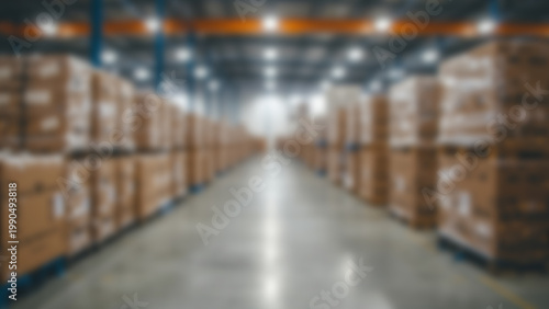 Warehouse Interior with Rows of Cardboard Boxes and Goods Storage.