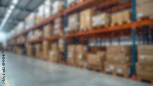 Warehouse Interior with Boxes on Shelves, Logistics and Storage Concept.