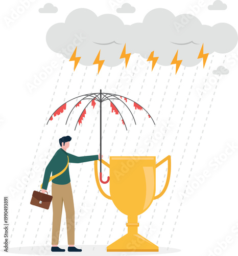 Success and victory at risk with broken umbrella