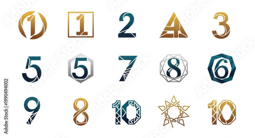 Collection of stylized numbers and digits in various designs.