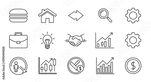 Collection of Business and Finance Icons in Sketch Style.