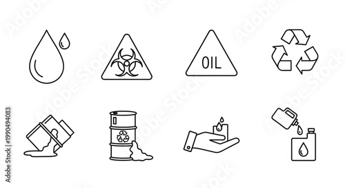 Set of icons representing oil and hazardous materials.