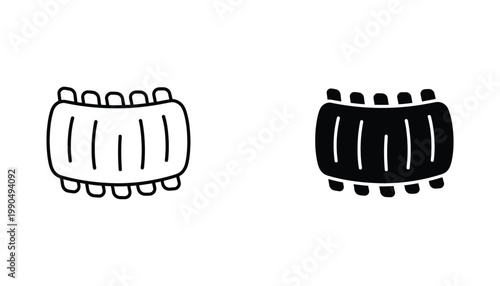 Barbecue pork rib rack icon in minimalist black and white vector style for restaurant menus and culinary graphic design projects