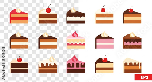 Collection of Delicious Cake Slices with Cherry Topping.
