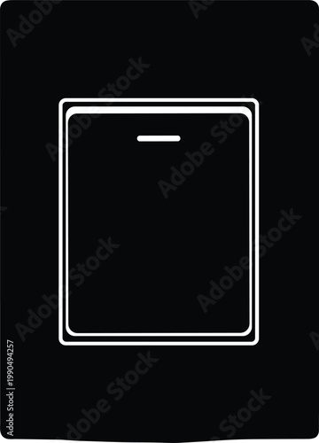 Minimalist black and white light switch illustration, household electrical design element, simple geometric wall fixture, modern interior utility concept artwork