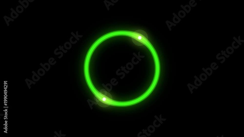 4K Glowing Green Neon Ring with Orbiting Particles on Black Background