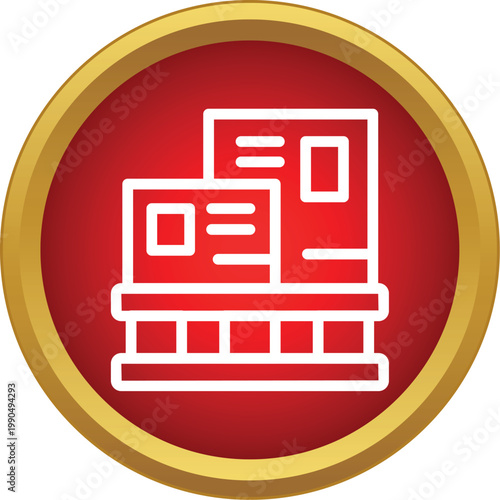 Exhibition booth displaying promotional material for business events and trade shows