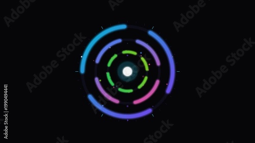 4K Neon Glowing Concentric Loading Rings on Black Background