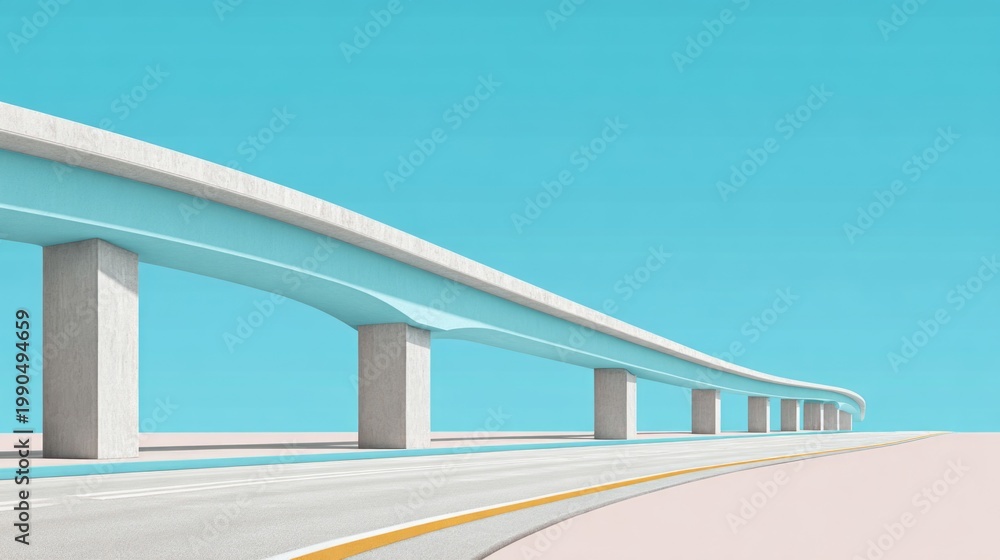 Fototapeta premium Modern Minimalist Overpass Against Bright Blue Sky with Clear Perspective Lines and Simple Design Aesthetic