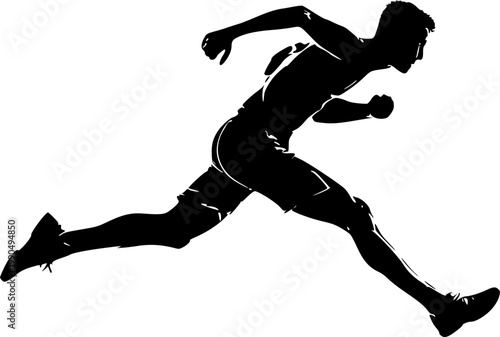 Professional Black Silhouette Of Male Athlete Running And Sprinting Vector