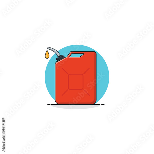 Red Jerry Can with Dripping Fuel Nozzle Vector Illustration. Fuel, Gasoline Concept Design