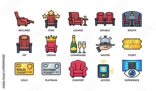 Vip seating and lounge icons showing comfort and access