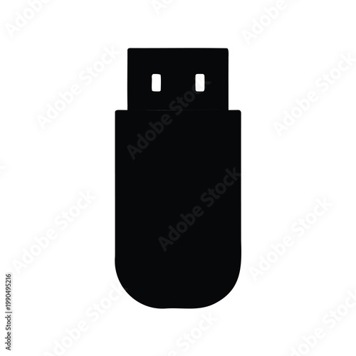 Black silhouette of a USB flash drive data storage device on white