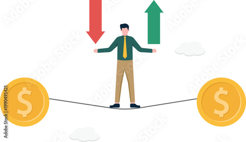 Profit and loss indicator with rising and falling arrows