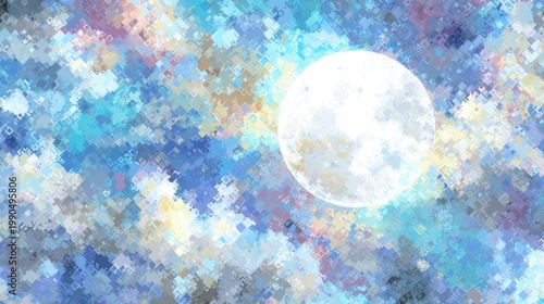 Abstract Moon with Colorful Clouds in Night Sky, Dreamy and Ethereal Atmosphere, Soft Texture and Light Effects