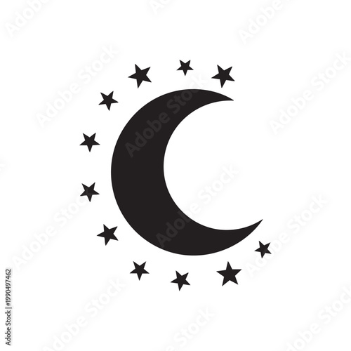 Night sky icon depicting crescent moon and stars in a square graphic element used for websites applications and designs