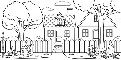 Village graphic black white rural landscape sketch illustration vector 