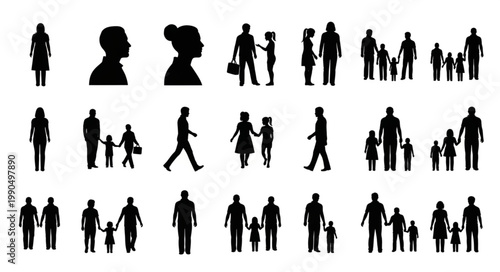 Collection of diverse human silhouettes representing families and individuals.