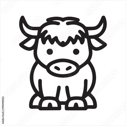 A cute, shaggy bull or yak in a simple outline.