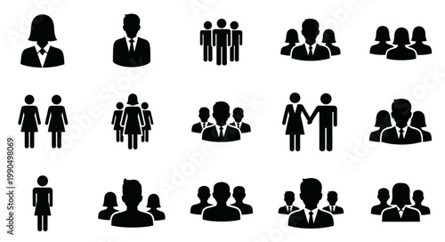 Collection of Diverse Business People Icons Representing Teams and Individuals.