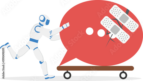 AI robot restoring communication and broken speech bubble
