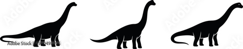 Long Neck Brachiosaurus Silhouette Set Sauropod Dinosaur Icons