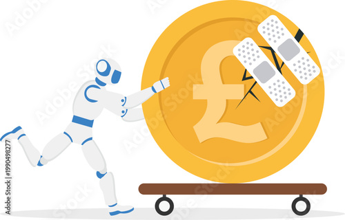 AI robot fixing financial loss and broken pound currency