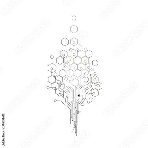 Circuit board tree with hexagons.