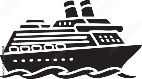 Cruise ship, ocean liner, black silhouette, vector icon, travel transportation