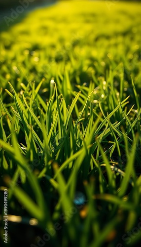 Sun-drenched fairway textures under a vintage lens, capturing grass blades like emerald jewels,  golfer's focus,  stroke training