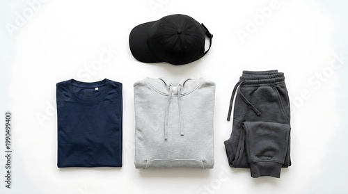 Clothing and accessories laid out.