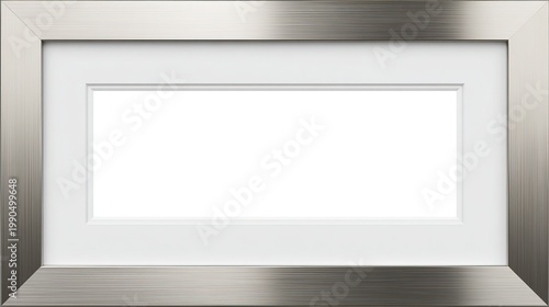 Elegant silver picture frame with white matte border and empty center