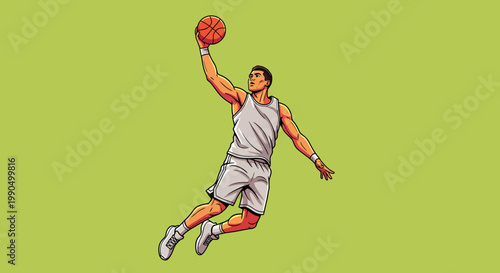 A basketball player in mid-air about to shoot a ball