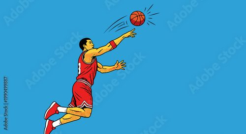 A basketball player shooting a basketball in mid-air 