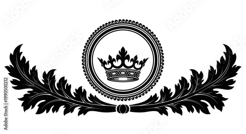 Black crown logo with laurel wreath.