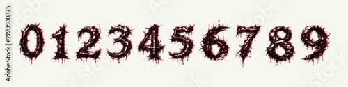 Horror Bloody Number Font Set 0–9 with Dripping Blood Effect, Grunge Gothic Typography and Distressed Numeric Design Collection