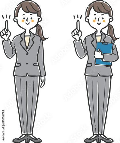 ポイントを説明する女性会社員2　全身　ベクター
