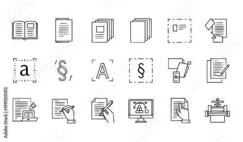Editorial design print layout icon set publishing vector