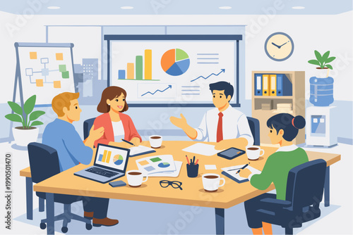 Kids giving gifts to mom illustration, joyful family moment, colorful flat vector design, Mother’s Day celebration, parent child bonding, festive appreciation, and cheerful family lifestyle concept