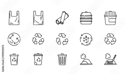 Disposable polyethylene linear icon set plastic vector