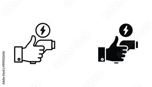 Thumbs up hand gesture with lightning bolt icon representing fast approval and efficient digital service or high energy feedback in a modern vector graphic design for user interface and apps
